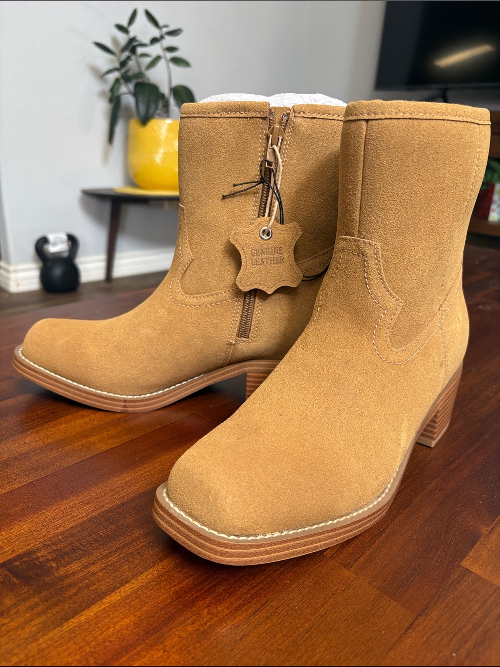 MIA Tan Suede Western-Inspired Ankle Boots